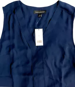 Banana Republic Women's Sheer Sleeveless V Neck Blouse Navy Blue Sz. SMALL - Picture 1 of 7