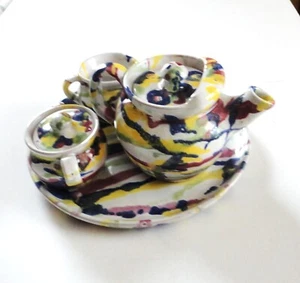 Vintage selten Neolia Cole NC mehrfarbig abstrakt bemalt Miniatur Keramik Teeservice - Bild 1 von 18