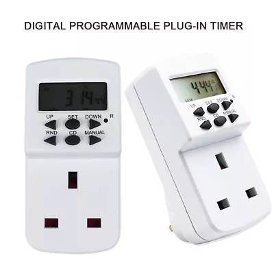 ELECTRONIC 24 HOUR 7 DAY 13A MAINS PLUG IN DIGITAL TIMER TIME SWITCH SOCKET - Image 1 of 4