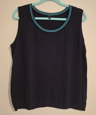 Camiseta sin mangas Talbots Mujer 2X Algodón Cachemira Mujer Azul Marino Turquesa Borde a Rayas Foto 1 de 4
