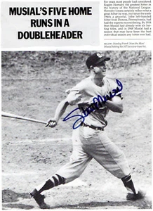 STAN THE MAN MUSIAL AUTOGRAPHED 5 HR DOUBLE HEADER PHOTO - Picture 1 of 3