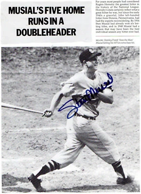 STAN THE MAN MUSIAL AUTOGRAPHED 5 HR DOUBLE HEADER PHOTO  - Image 1 of 3