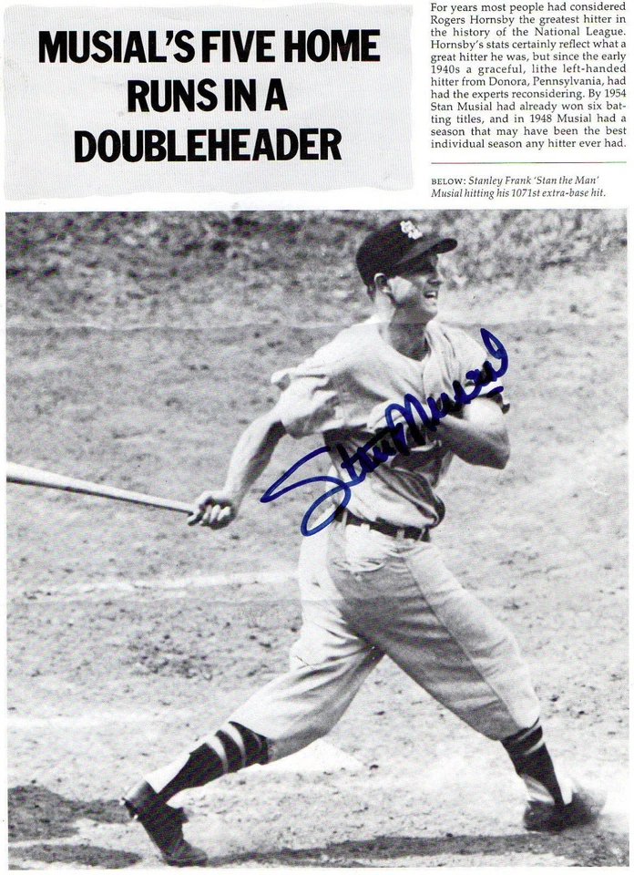STAN THE MAN MUSIAL AUTOGRAPHED 5 HR DOUBLE HEADER PHOTO  - Image 1 of 3