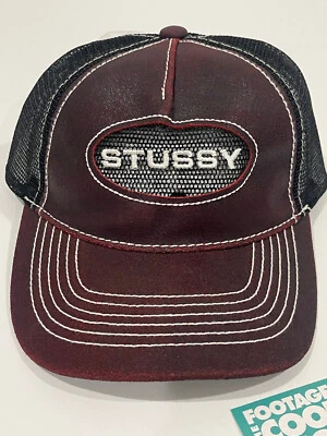 STUSSY CLASSIC LOGO CUT OUT TRUCKER HAT MESH BACK SNAPBACK SAMPLE WINE BLACK - Image 1 of 4