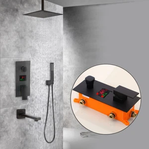 Juego de grifo de válvula digital mezclador de montaje en pared de baño negro de 16 - Imagen 1 de 10