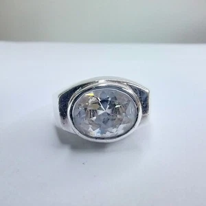 Sterling Silver 925 Signet Ring Cubic Zirconia Round Cut Bezel Set P 1/2 - Picture 1 of 14