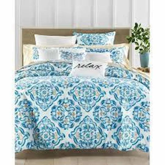 Juego de funda nórdica Charter Club 2 piezas DOBLE diseños damasco IMPRESIÓN DE AZULEJOS $135 color verde azulado Foto 1 de 1