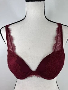 Reggiseno push up Victoria's Secret molto sexy rosso scuro reggiseno in pizzo 32C - Foto 1 di 6