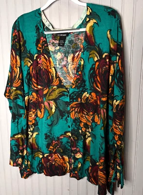 Lane Bryant женщин кардиган 26 28 богатый бирюзовый синий оранжевый Tigerlily Artsy свитер - Изображение 1 из 4