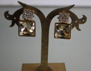Rhinestone Dangle Earrings Gold Double Square Women's Fashion Jewelry Boho New - Picture 1 of 4