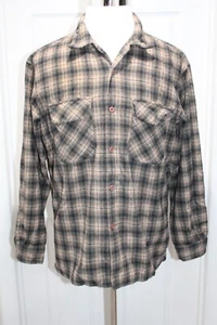 Vintage Pendleton Shirt Mens Large Tan Olive Green Check Wool Loop Collar Casual - Picture 1 of 6