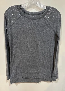 Justice Girls Dark Heather Gray LS w/Diamond Studs Crew Neck Tee Size 16 - Picture 1 of 7