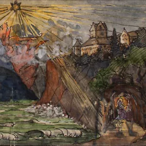 Clara Hesse Jugendstil Stella Maris Engel Triptychon Entwurf sign Aquarell 1915 - Bild 1 von 4