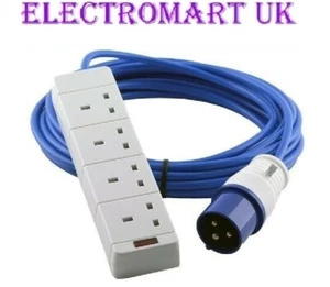 CAMPING TENT ELECTRIC MAINS HOOK UP EXTENSION CABLE LEAD 4 WAY GANG SOCKET 10M  - Picture 1 of 1