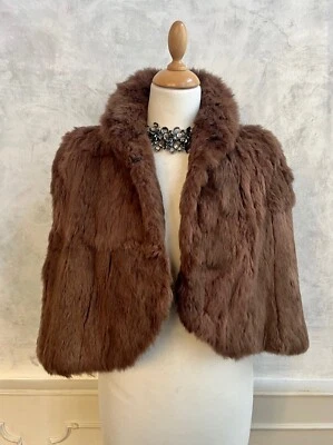 Vintage Edwardian Chocolate Brown Real Fur Winter Bolero Capelet Jacket 8/10 - Image 1 of 4