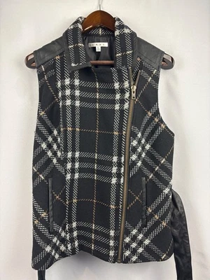 Chaleco Blazer Mujer Cabi XL Blanco y Negro Lana Guinga Cremallera con Cuero Negro Be Foto 1 de 4