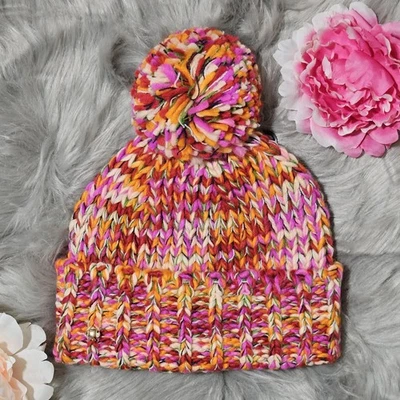 Kate Spade Hat Beanie Marker Pink Multi Wool Blend Knit Space Dye Pompom Gift - Image 1 of 4
