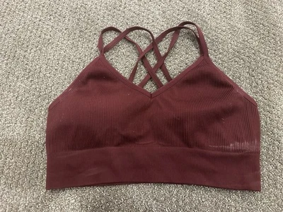 Aerie Sports Bra Padded Maroon Red Criss-Cross Straps Size XXL RN54485 - Image 1 of 4