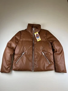 Levis Jacke Damen klein camelbraun Puffer Kunstleder Reißverschluss vorne Wintermantel - Bild 1 von 8