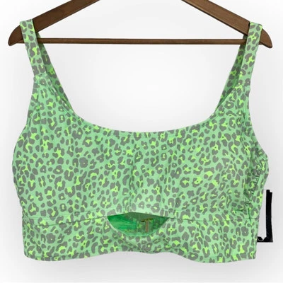 CALIFORNIA WAVES NWT Cut Out Bralette Bikini Top Green Print Plus Size 22 - Image 1 of 4