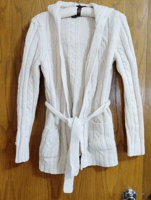 Suéter Abercrombie & Fitch Mujer M Beige Capucha Tejido Frente Abierto Lana Merino Foto 1 de 4