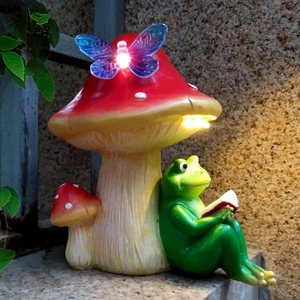 Solar Frog Mushroom Garden Statues,Resin Multicolor (Frog Mushroom) - Picture 1 of 8
