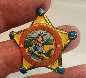 Vintage Blech Deputy Sheriff Pin Anstecker Made in Japan Cowboy Western Gewehr Hut - Bild 1 von 4