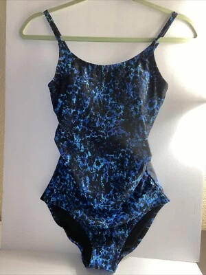 Traje de baño Speedo de una pieza para mujer azul acanalado negro estampado de leopardo talla 6 nuevo sin etiquetas Foto 1 de 3