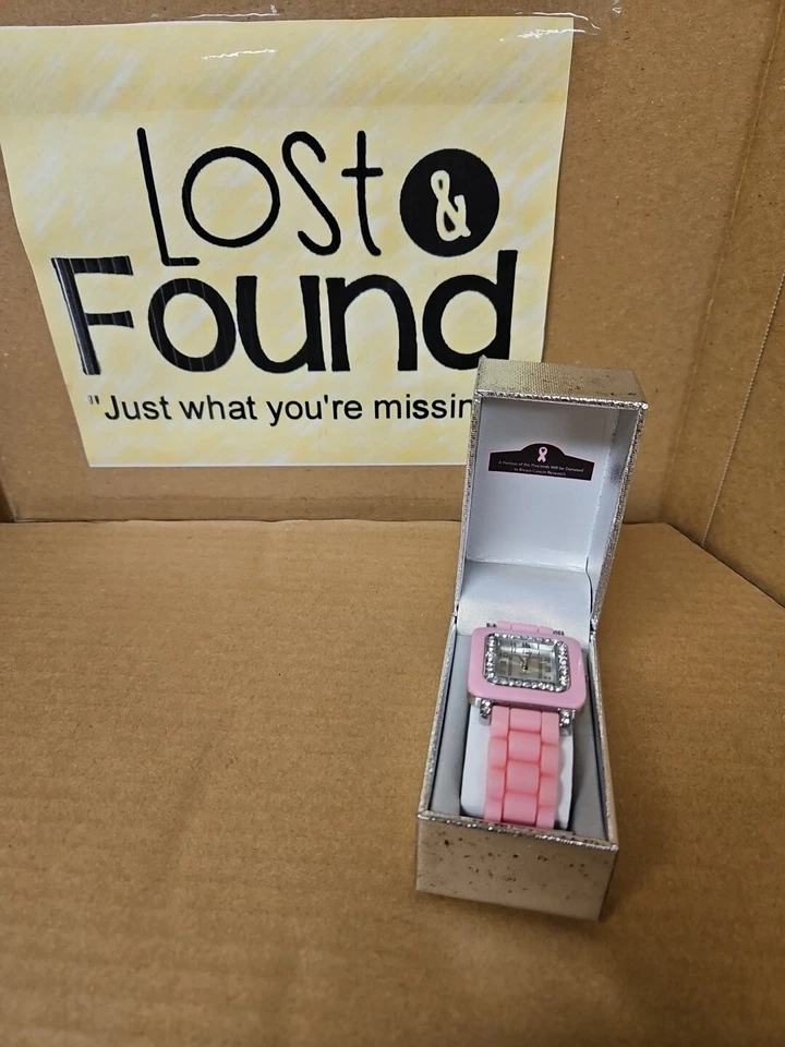 Geneva Ladies Crystal Rhinestone Breast Cancer Awareness Watch in Pink