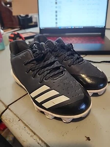 Youth Adidas Baseball Icon 4 MD Cleats Black White Shoes Size 12K Kids - Picture 1 of 12