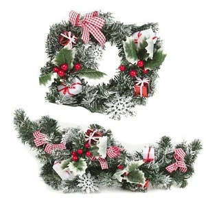 Conjunto de guirnalda y guirnalda de Navidad roja artificial tradicional decoración - Imagen 1 de 3