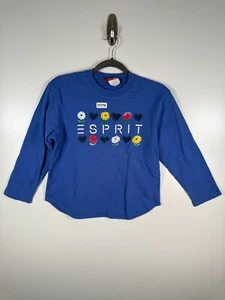 Vtg Esprit Girls Spell Out Flowers Graphic Long Sleeve Top Blue Sz M 17.5x21.5 - Picture 1 of 13