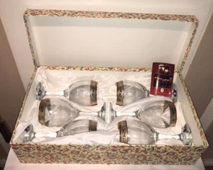 Juego de 6 copas de vino Cristalleria Fratelli Fumo oro platino caja original - Imagen 1 de 9