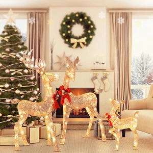 3 Piece Lighted Christmas Decoration Deer with 210 LED Lights Reindeer Yard A8P1 - Picture 1 of 11