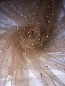 1 METER BEIGE WEICH PERLEN BRAUT SPITZE STOFF TÜLL NETZ 60" BREIT KLEID - Bild 1 von 5