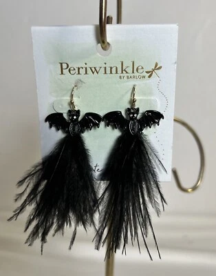 Halloween Earrings Bat Dangle Feathers Tassel Jewelry Long Gothic  Accessories - Image 1 of 4