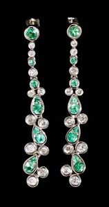 14k White Gold Natural Emerald and Diamond Dangle Earrings NEW - Picture 1 of 5