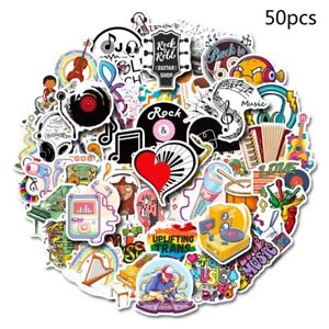 Music Stickers for Electric Guitar Bass Drum Motorcycle Waterproof PVC 50 Pack