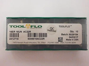 10pc) ToolFlo 16ER 16UN AC22R Laydown Coated Carbide 16 TPI Threading Inserts - Picture 1 of 2