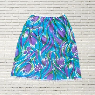 Minifalda sin cordones vintage años 60 estampado abstracto psicodélico ribete de encaje multicolor Foto 1 de 4