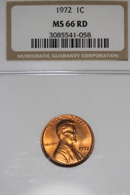 1972- NGC 1C MS66RD LINCOLN MEMORIAL CENT #B46048 - Image 1 of 2