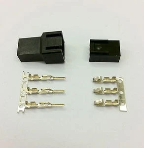 MALE & FEMALE 3 PIN PC FAN LED POWER CONNECTORS - 10 OF EACH- BLACK INC PINS - Picture 1 of 5