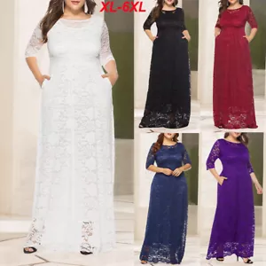 Oversized Plus Size Women Lace Long Dress Party Evening Cocktail Wedding Dress - Picture 1 of 24