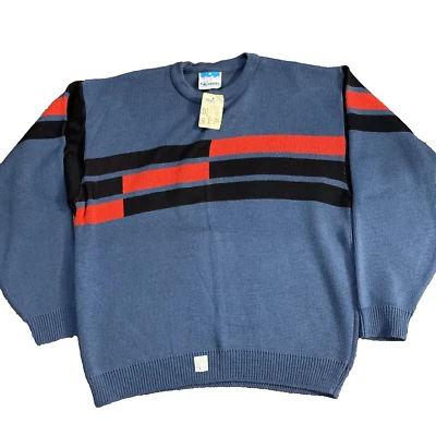 NEW VTG Mens Ski marks 100% WOOL Ski Sweater Navy Blue Multicolor Striped - Image 1 of 4