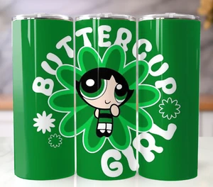 Powerpuff Buttercup Girl 20oz Insulated Tumbler with Straw - Stainless Steel Mug - Picture 1 of 8