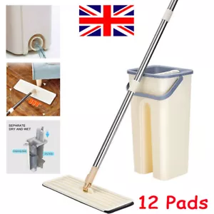 Multi-Functional Wash & Dry Mop and Bucket Set 360° Flat Squeeze + 12 Pads UK - Picture 1 of 10