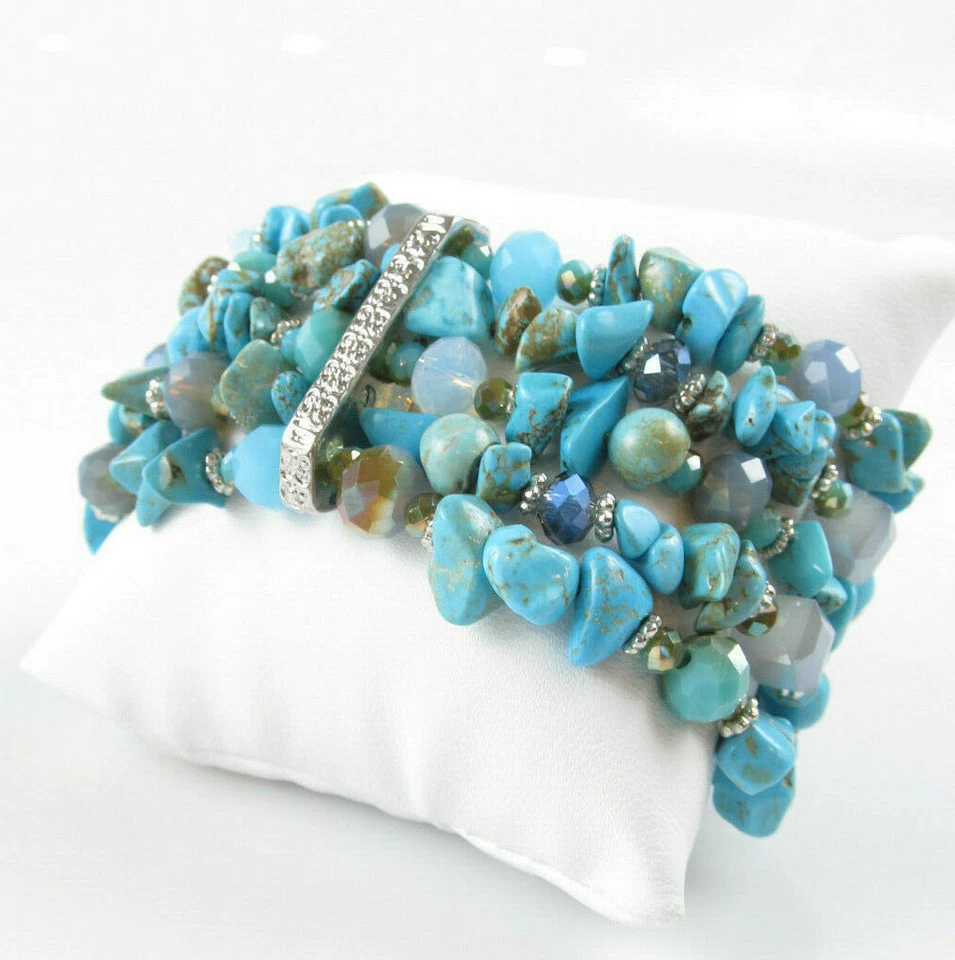 Brazalete M. Haskell Turquesa Cuentas Ancho Elástico Tono Plateado NUEVO Foto 1 de 4
