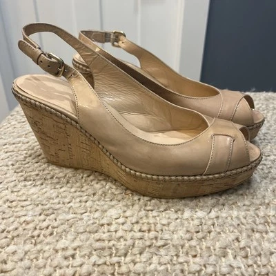 Stuart Weitzman Women’s Woke A Wedge Open Toe Sling back Heels Nude Size 9 M - Image 1 of 4