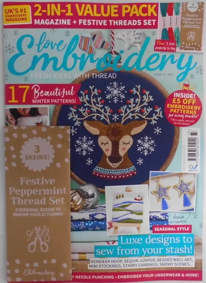 Love Embroidery magazine #73 2025 2-in-1 Value pack + Festive threads set - Image 1 of 1