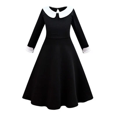 Kids Wednesday Addams Family Costume Girls Black Fancy Dress Party Cosplay - Image 1 of 4